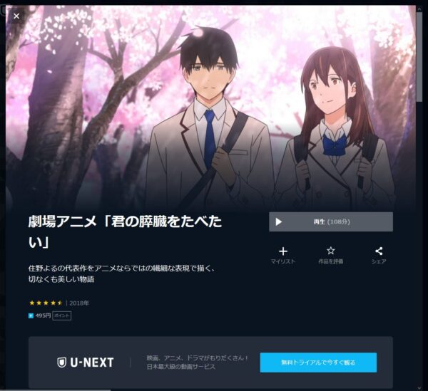 劇場アニメ 君の膵臓をたべたい の動画をフルで無料視聴する方法 Netflixで配信 Dailymotion パンドラ